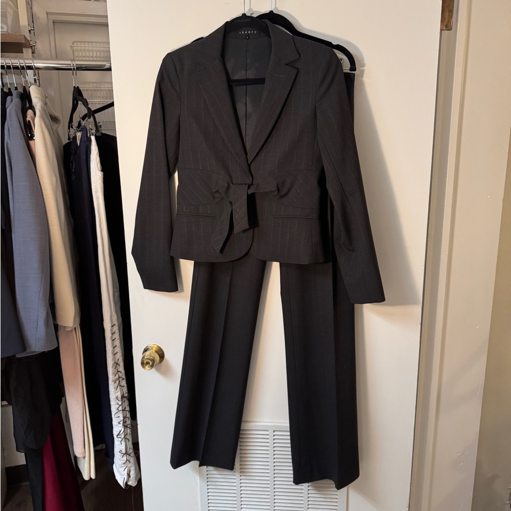 Theory • Dark Gray Striped Pant Suit • 4